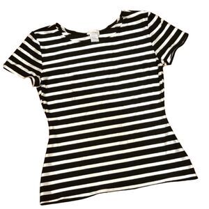 Vintage Natori Silver & Black Striped  Fitted Tee, Scoopneck | M